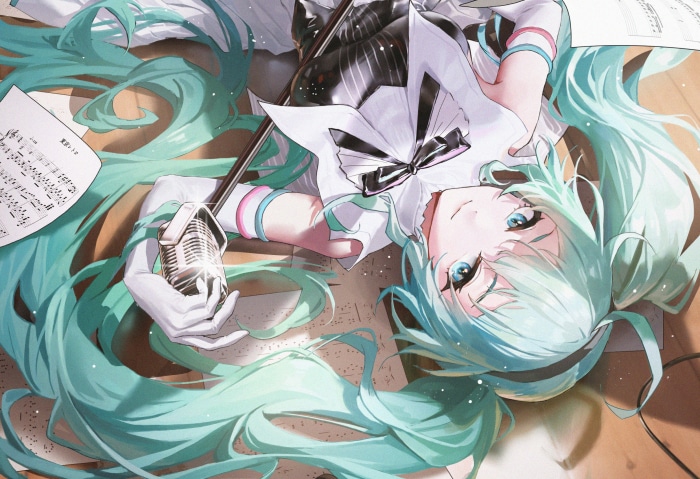 Hatsune Miku with Microphone and Sheet Music