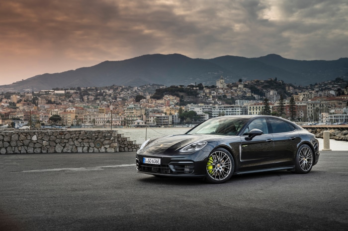 Porsche Panamera 4 E-Hybrid in coastal town