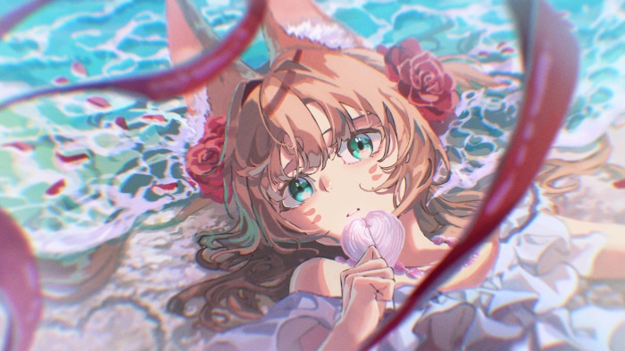 Girl with Fox Ears and Roses 4K