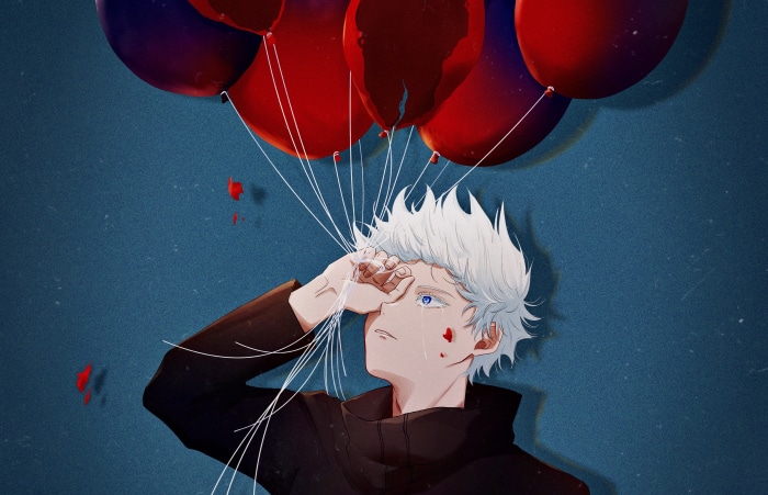 Satoru Gojo from Jujutsu Kaisen with red balloons