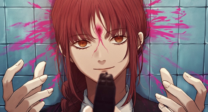 Makima from Chainsaw Man holding a gun