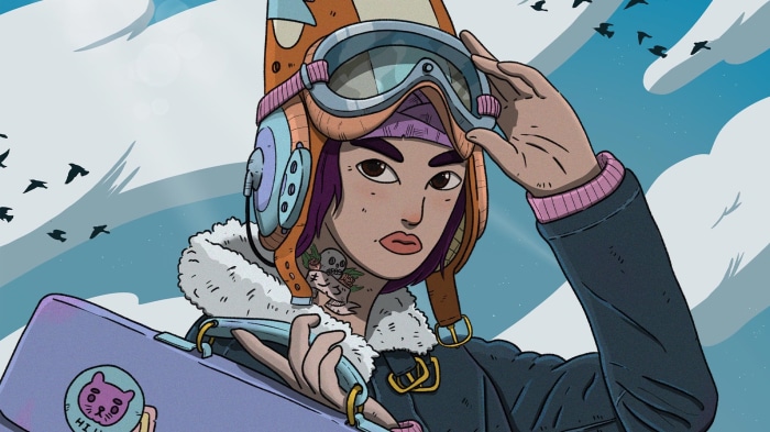 Rogue Ace character with goggles and snowboard