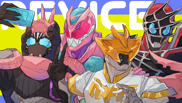 Kamen Rider characters taking a selfie
