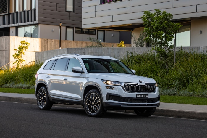 White Skoda Kodiaq 4x4 parked on street