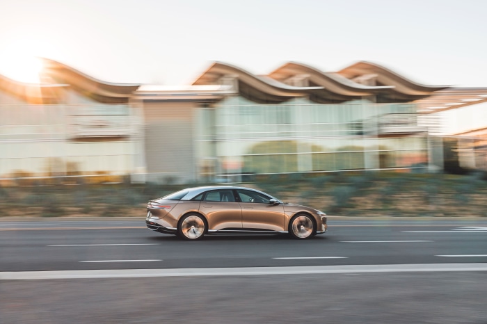 Lucid Air Dream Edition driving on road