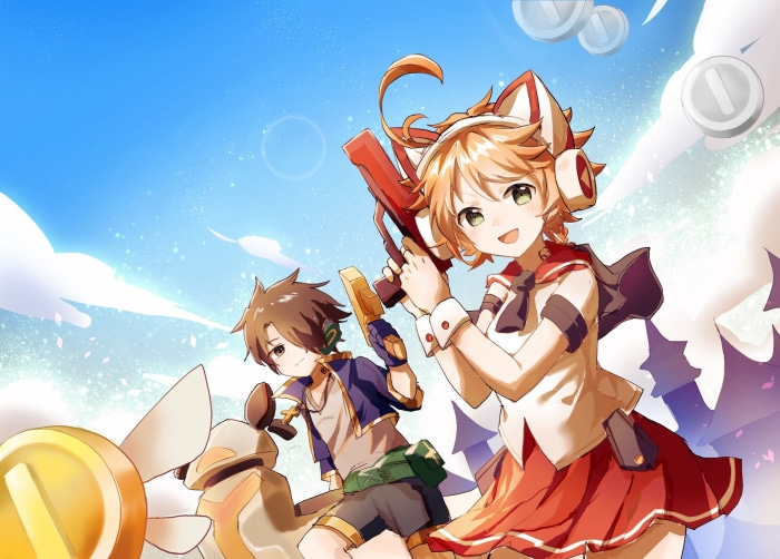 Anime characters with guns and coins