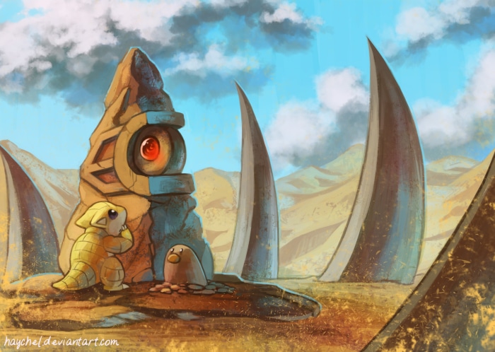 Sandshrew and Diglett near a stone structure