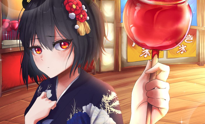 Secre Swallowtail from Black Clover holding a candy apple