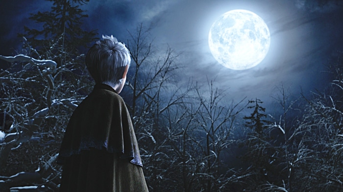 Jack Frost in a winter forest under the moon