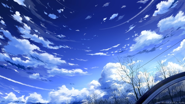 Blue Sky with Clouds and Trees 4K
