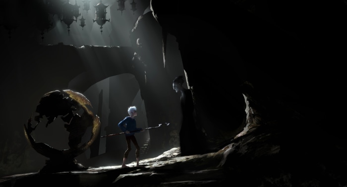 Jack Frost and Pitch in a dark cave from Rise of the Guardians