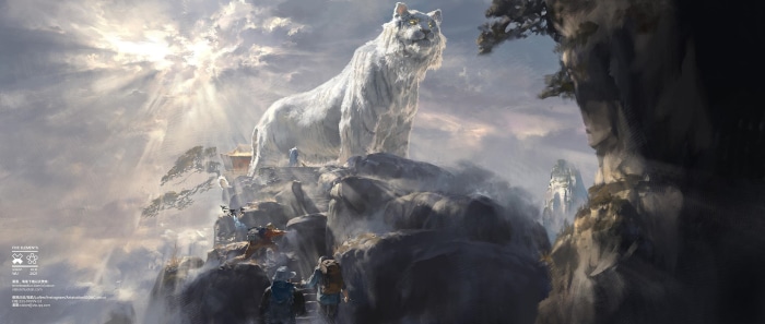 Majestic White Tiger in Fantasy Landscape