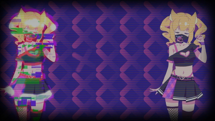 Anime girl with glitch effect and cat ears