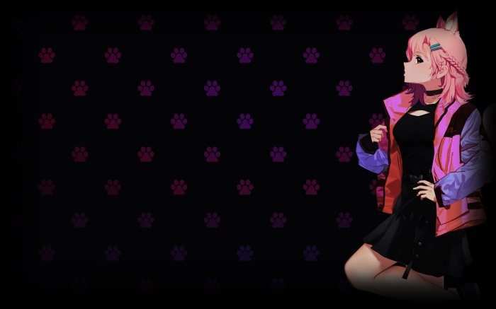 Anime girl with pink hair and cat ears