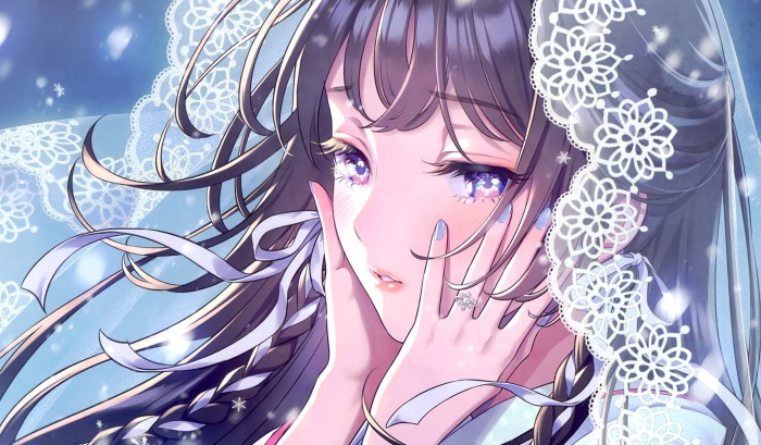 Anime Girl with Veil and Snowflakes