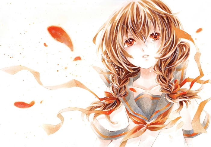 Anime girl with braided hair and ribbons