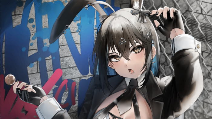 Anime girl with bunny ears in a suit