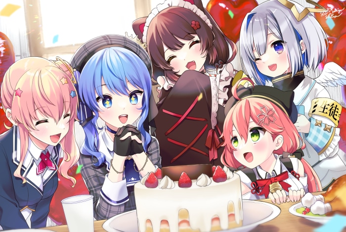 Virtual YouTubers Amane Kanata, Inui Toko, Sakura Miko, Hoshimachi Suisei
