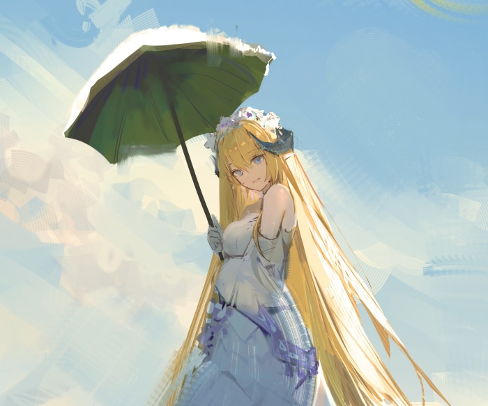 Saileach from Arknights holding a parasol