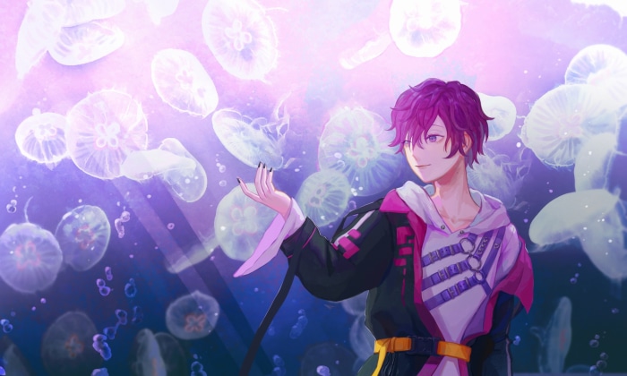 Uki Violeta from Nijisanji surrounded by jellyfish