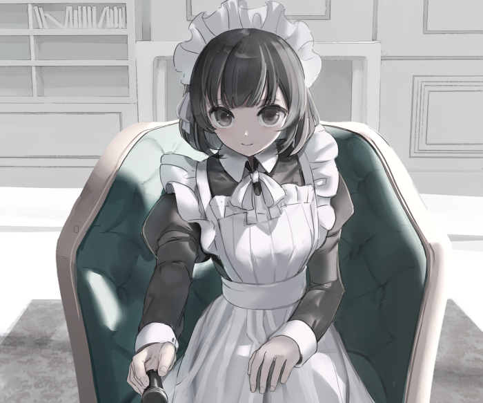 Girl in Maid Outfit Sitting in Chair