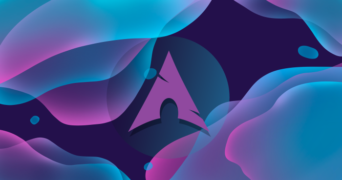 Arch Linux logo with abstract colorful waves