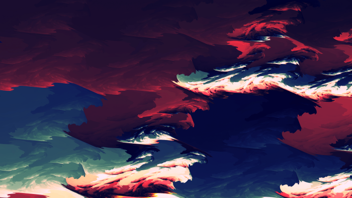 Abstract swirling clouds in red, blue, and green hues