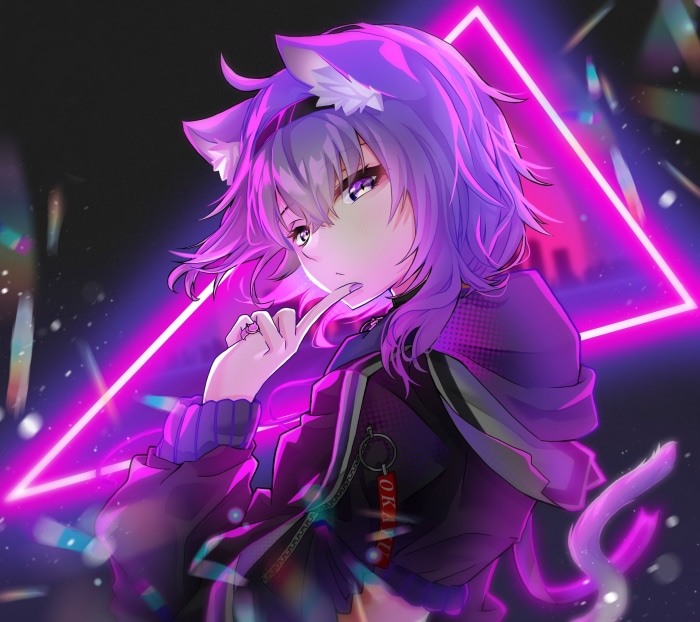 Nekomata Okayu from Hololive with Neon Glow