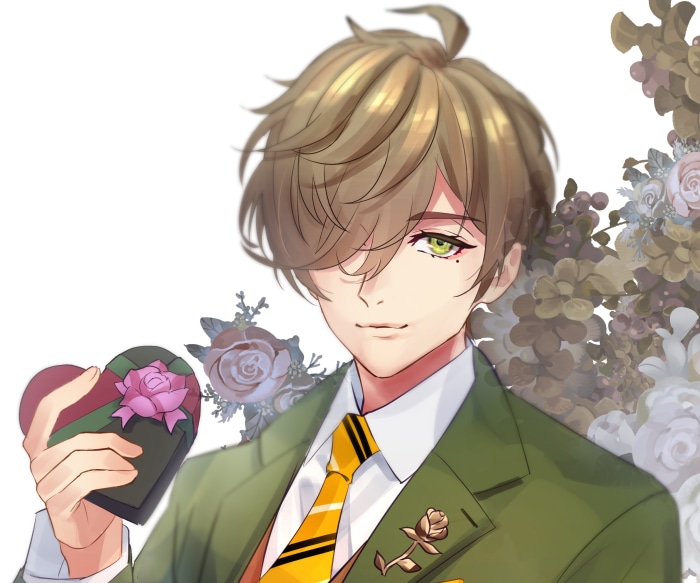 Oliver Evans from Nijisanji holding a heart-shaped gift box