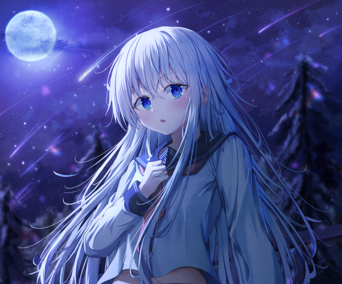 Hibiki from Kantai Collection under the night sky