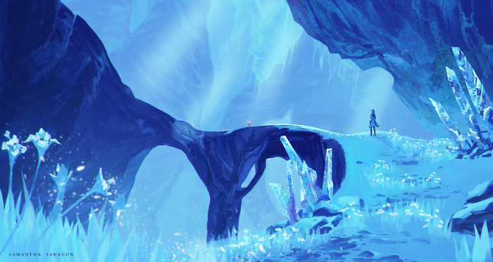 Albedo from Genshin Impact in a crystal cave