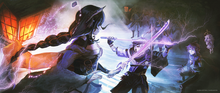 Raiden Shogun and Kaedehara Kazuha from Genshin Impact