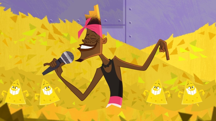 Oscar Proud singing with cheese characters from The Proud Family