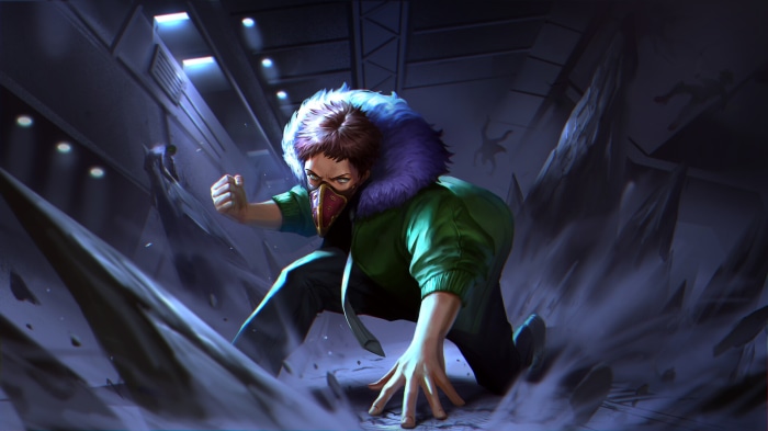 Overhaul from My Hero Academia in a dark environment