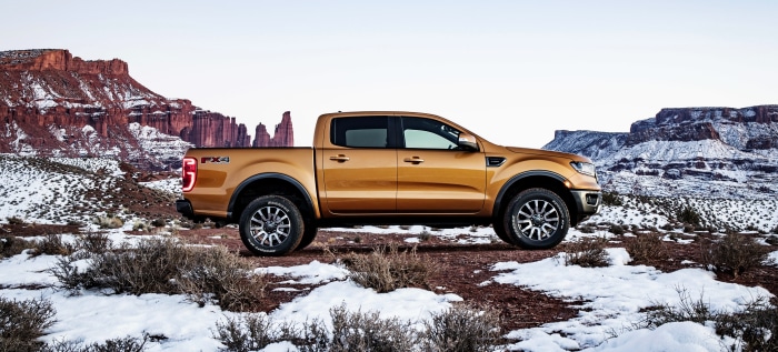 Ford Ranger FX4 pickup truck in snowy desert landscape