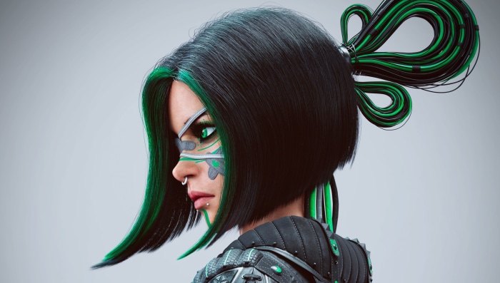 Sci Fi Woman with Green Accents and Short Hair