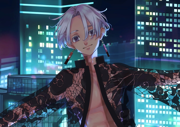 Izana Kurokawa from Tokyo Revengers in Night Cityscape