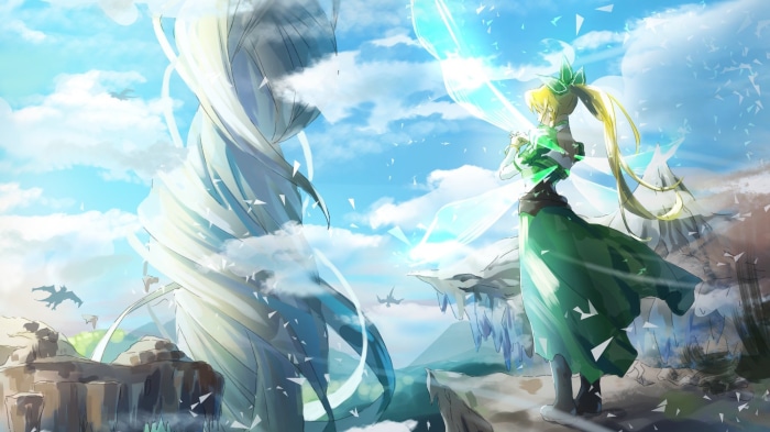 Leafa from Sword Art Online in a fantasy landscape