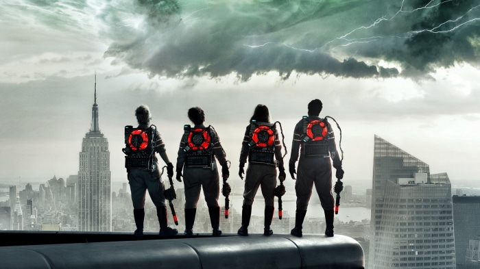Ghostbusters: Afterlife characters on a rooftop in New York City