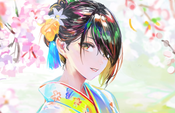 Girl in Kimono with Cherry Blossoms 4K