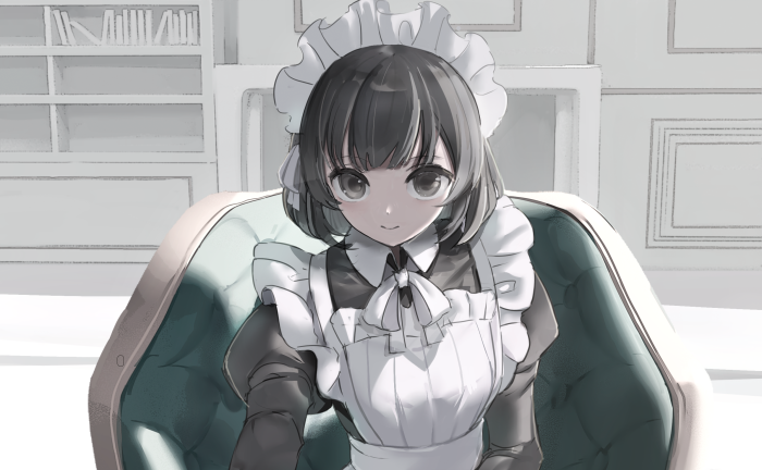 Girl in Maid Outfit Sitting on a Chair
