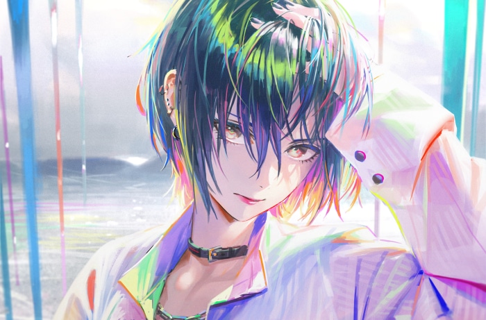 Girl with short, colorful hair