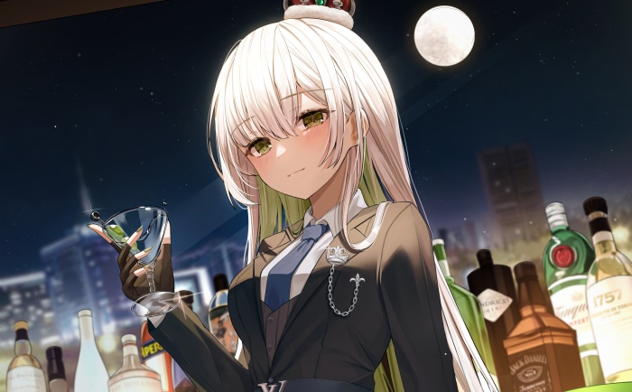 Girl with a cocktail in a bar at night 4K