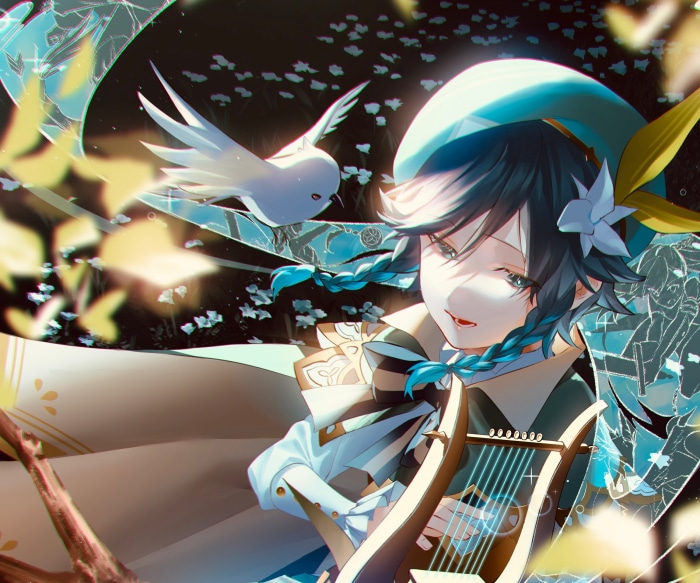 Venti from Genshin Impact playing a lyre