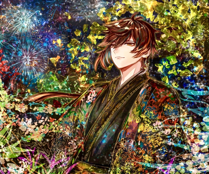 Zhongli from Genshin Impact with Fireworks