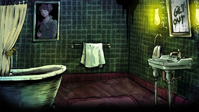 Creepy bathroom with bathtub and sink