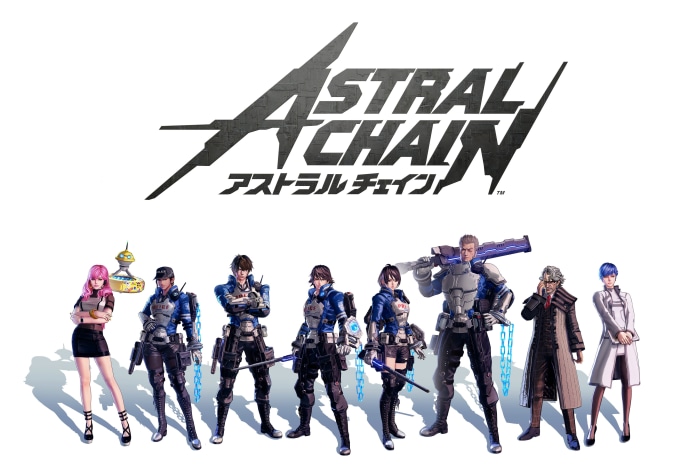 Astral Chain characters with logo