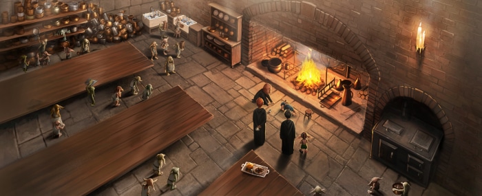 Hogwarts Kitchen Scene with House-elves