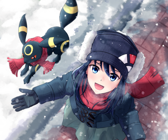 Mana Ryougi and Umbreon in the snow