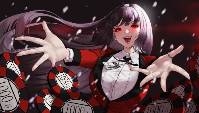 Yumeko Jabami from Kakegurui surrounded by poker chips